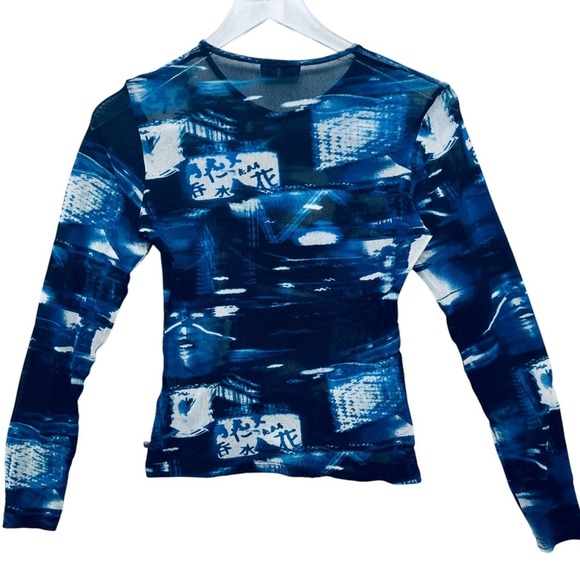 Kenzo Junior Size S Mesh Sheer Top Abstract Cityscape Japanese Characters Y2K‎ - Picture 8 of 12